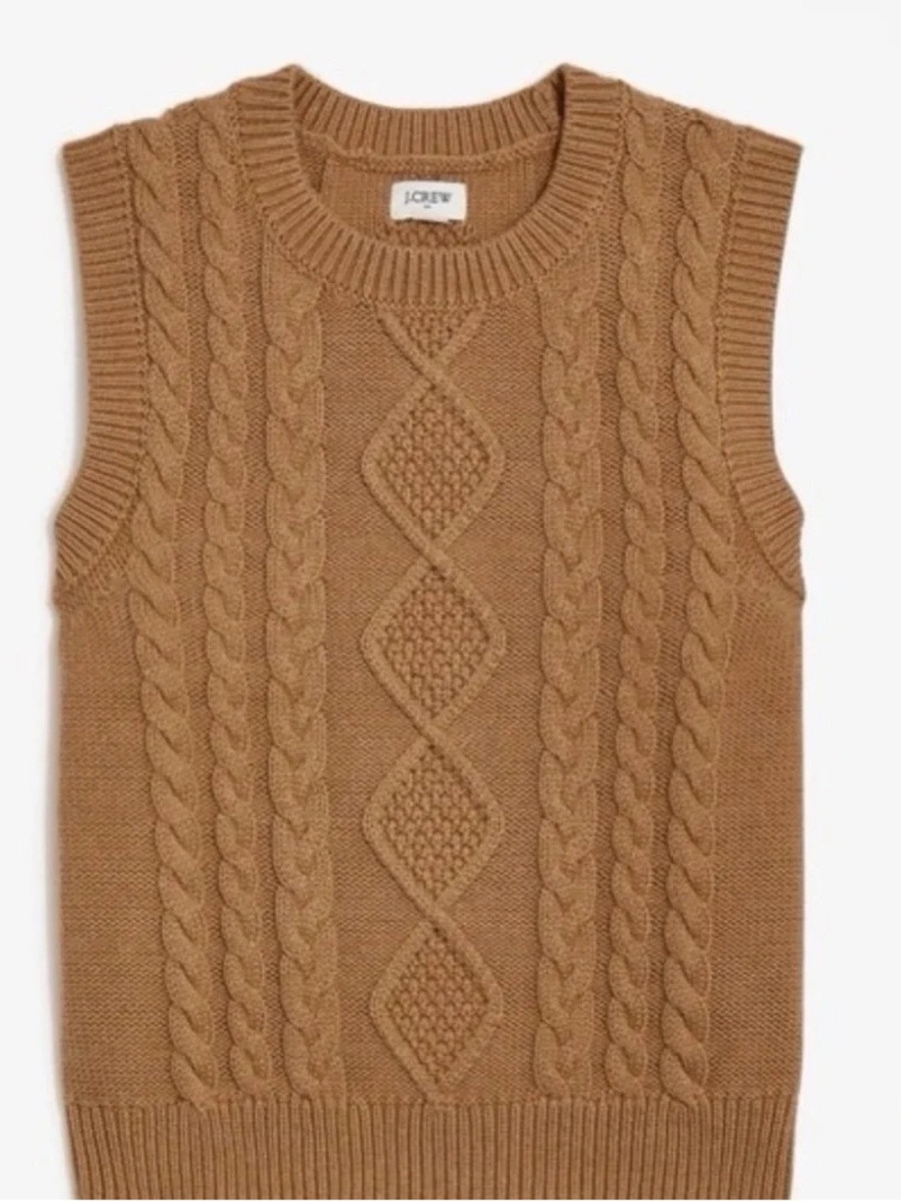 J. Crew Cable Knit Sleeveless V-Neck Sweater Vest - Camel Tan